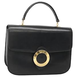 Céline-CELINE Circle Hand Bag Leather Black Gold Auth KD513-Black,Golden