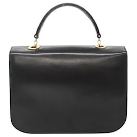 Céline-CELINE Circle Hand Bag Leather Black Gold Auth KD513-Black,Golden