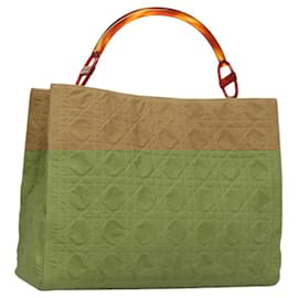 Christian Dior-Christian Dior Lady Dior Hand Bag Nylon Plastic Beige Silver Auth sw312-Silvery,Beige