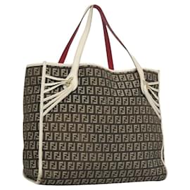 Fendi-FENDI Zucchino Canvas Tote Bag Black Gold Auth 118016-Black,Golden