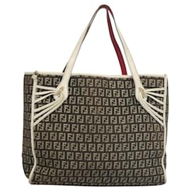 Fendi-FENDI Zucchino Canvas Tote Bag Black Gold Auth 118016-Black,Golden