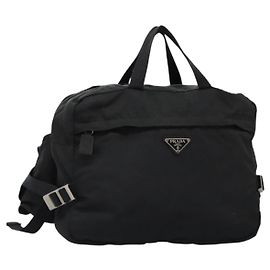 PRADA Sac à main Nylon 2way Noir Argent Auth 117219 Noir Argenté