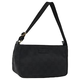 Gucci-GUCCI GG Canvas Accessory Pouch Black Gold 106644 Auth 118268-Black,Golden