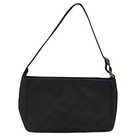 Gucci-GUCCI GG Canvas Accessory Pouch Black Gold 106644 Auth 118268-Black,Golden