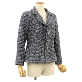 Chanel-CHANEL Jacket 34 Jacket Tweed 34 Blue CC Auth BA1352AM-Blue