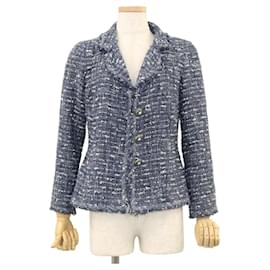 Chanel-CHANEL Jacket 34 Jacket Tweed 34 Blue CC Auth BA1352AM-Blue