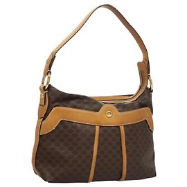 Céline CELINE Macadam Canvas Shoulder Bag PVC Leather Brown Gold Auth 117957 Brown Golden