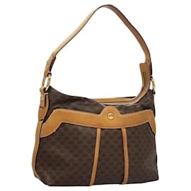 Céline-CELINE Macadam Canvas Shoulder Bag PVC Leather Brown Gold Auth 117957-Brown,Golden