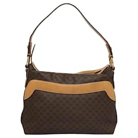 Céline-CELINE Macadam Canvas Shoulder Bag PVC Leather Brown Gold Auth 117957-Brown,Golden