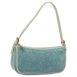 Céline-CELINE C Macadam Canvas Accessory Pouch Suede Light Blue Gold Auth 118180-Golden,Light blue