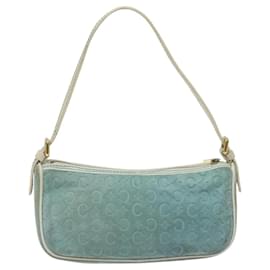 Céline-CELINE C Macadam Canvas Accessory Pouch Suede Light Blue Gold Auth 118180-Golden,Light blue