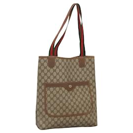 Gucci-GUCCI GG Supreme Web Sherry Line Tote Bag PVC Beige 39 02 003 Auth BA1074-Beige