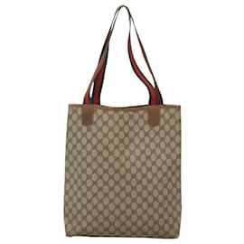 Gucci-GUCCI GG Supreme Web Sherry Line Tote Bag PVC Beige 39 02 003 Auth BA1074-Beige