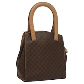 Céline-CELINE Macadam Canvas Hand Bag PVC Leather Brown Gold Auth ar13467-Brown,Golden