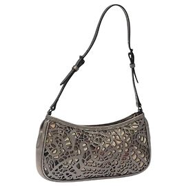 BURBERRY Nova Check Accessory Pouch Leather Silver Auth 118011 Silvery