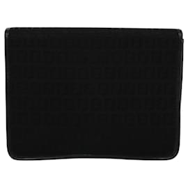 Fendi-FENDI Zucchino Canvas Shoulder Bag Vintage Black Gold Auth 117309-Black,Golden