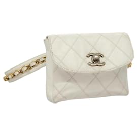 Chanel-CHANEL Sac de taille bicolore en cuir d'agneau blanc CC Auth bs24285-Blanc