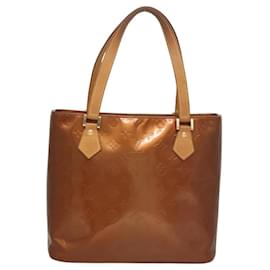 Louis Vuitton-LOUIS VUITTON Monogram Vernis Houston Sac à Main Bronze M91122 LV Auth 117328-Bronze