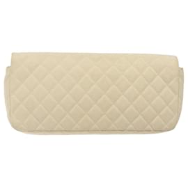 Chanel-CHANEL Sac de Clutch Matelassé Croisière Crème Argent CC Auth 118381-Argenté,Écru