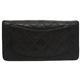 Chanel-CHANEL Matelasse COCO Mark Long Wallet Lamb Skin Black CC Auth 117353-Black