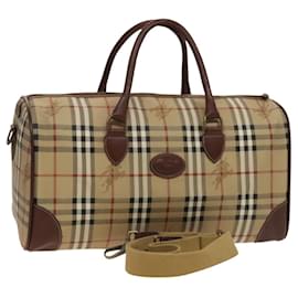 Autre Marque-Burberrys Nova Check Boston Bag PVC 2way Beige Gold Auth 117842-Beige,Golden