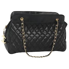 Chanel-CHANEL Matelasse Chain Shoulder Bag Lamb Skin Black Gold CC Auth 117450-Black,Golden