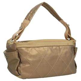 Chanel-CHANEL Paris Biarritz Shoulder Bag Coated Canvas Gold CC Auth 118065-Golden