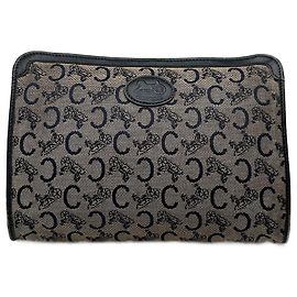 Céline Vintage Celine Macadam Monogram Canvas Leather Clutch Black