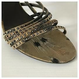 Valentino Garavani-Stunning studded silk satin sandals in gold-Golden,Khaki