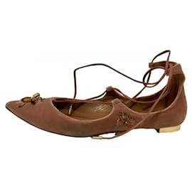 Aquazzura-Christy Fauna flats in dusky pink velvet-Pink