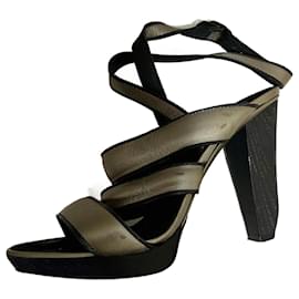Donna Karan-Silver and black Donna Karan high heeled sandals-Black,Silvery