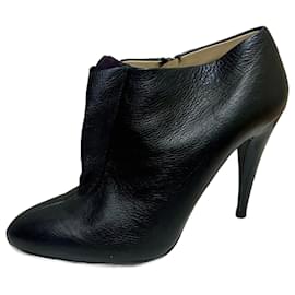 Prada-Leather ankle boots with suede ruffle-Black,Purple