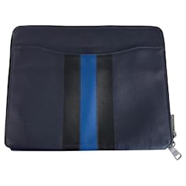 Coach-Coach Leather Clutch Bag Navy Silver Hardware-Blue