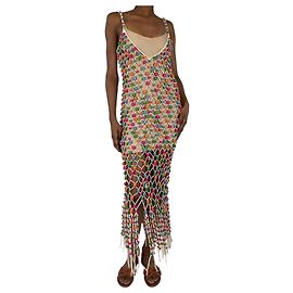 Retrofête Vestido de cuentas de madera multicolor - talla S Multicolor