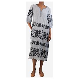 Autre Marque-Dark blue striped and embroidered linen midi dress - size XS-Blue