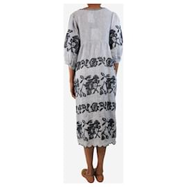 Autre Marque-Dark blue striped and embroidered linen midi dress - size XS-Blue