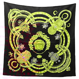 Hermès-Écharpe HERMES Carre 90 KOSMIMA-Noir,Multicolore,Jaune