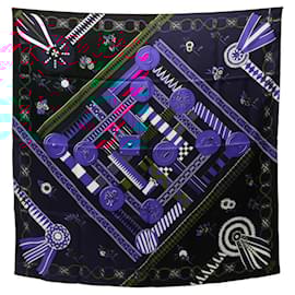 Hermès-Hermes Carré 90 Flots Fleurs et Frontaux Scarf-Blue,Multiple colors