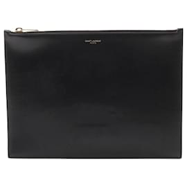 Yves Saint Laurent-Yves Saint Laurent Black Leather Clutch Bag-Black