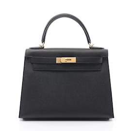 Hermès-Sac à main Hermes Kelly 28 en cuir Epsom noir-Noir
