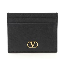 Valentino Garavani V Signature Black Leather Card Case Black