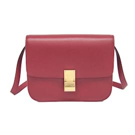 Céline-Celine Classic Box Medium Leather Shoulder Bag-Red