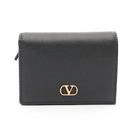Valentino Garavani-Valentino Garavani Black Leather Bi-fold Wallet-Black