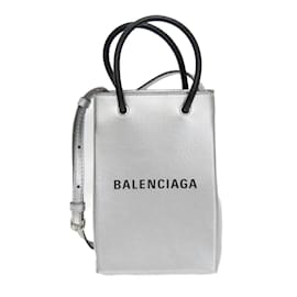 Balenciaga-Pochette Mini Sac à Main Balenciaga avec Support de Téléphone-Argenté