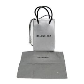 Balenciaga-Pochette Mini Sac à Main Balenciaga avec Support de Téléphone-Argenté