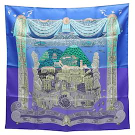 Hermès-Hermes Carré 90 L'ATLANTIDE Scarf-Blue,Multiple colors,Green