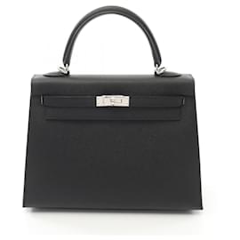 Hermès-Hermes Kelly 25 Handbag in Black Epsom Leather-Black
