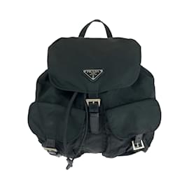 Prada-Prada Tessuto Triangle Logo Plate Backpack-Black