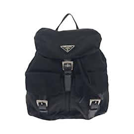 Prada-Prada Tessuto Triangle Logo Plate Backpack-Black