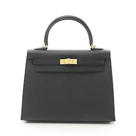 Hermès-Hermes Kelly 25 Handbag in Black Epsom Leather-Black